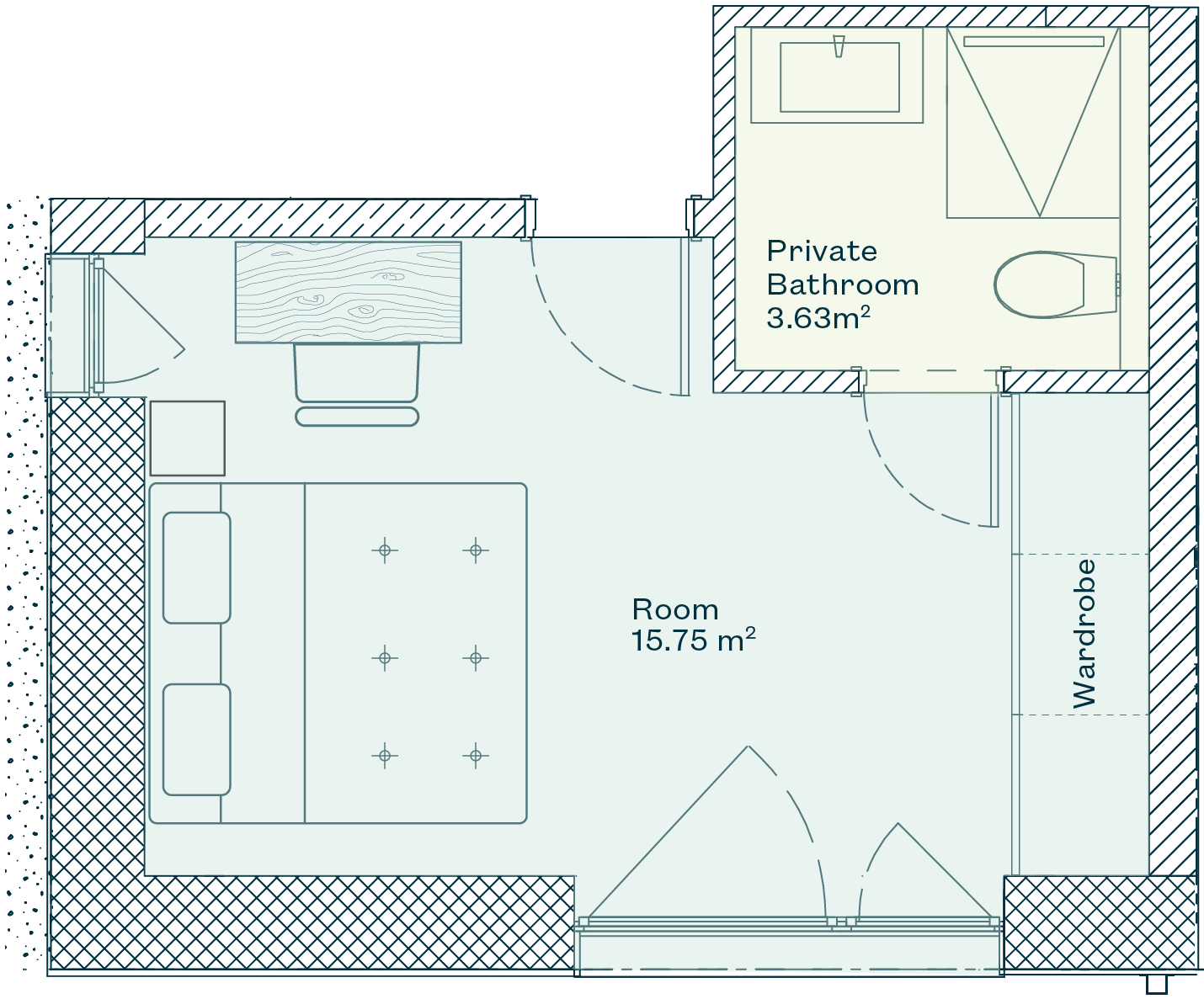 Image of the floorplan for a room with private ensuite bathroom in a shared house