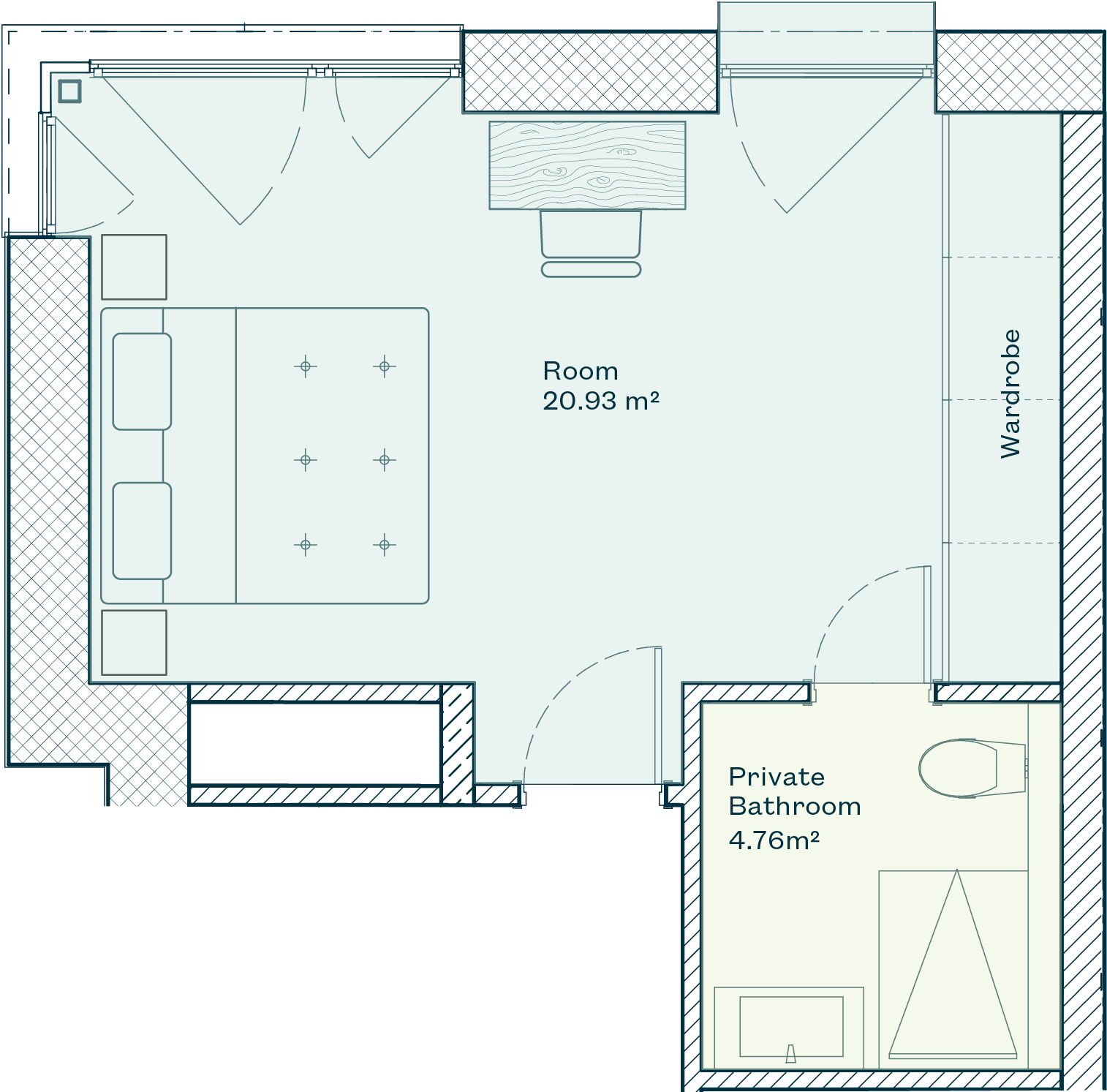 The floorplan showing the dimensions of a room with private ensuite bathroom within a shared house.